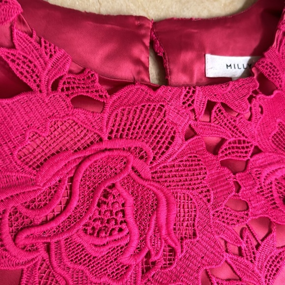 Milly Women's Round Neck Cap Sleeves Lined Lace Blouse Pink Size M - Picture 7 of 9